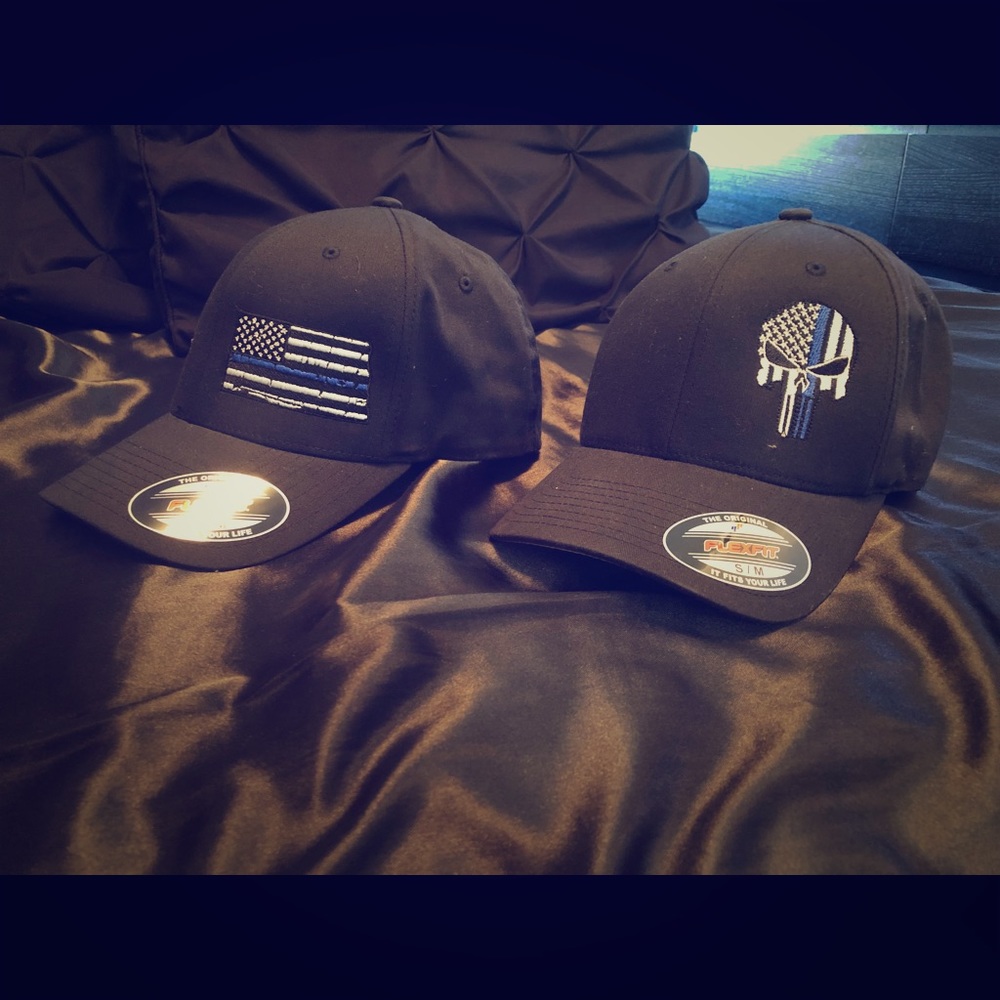 Thin Blue Line (police) skull/flag hats